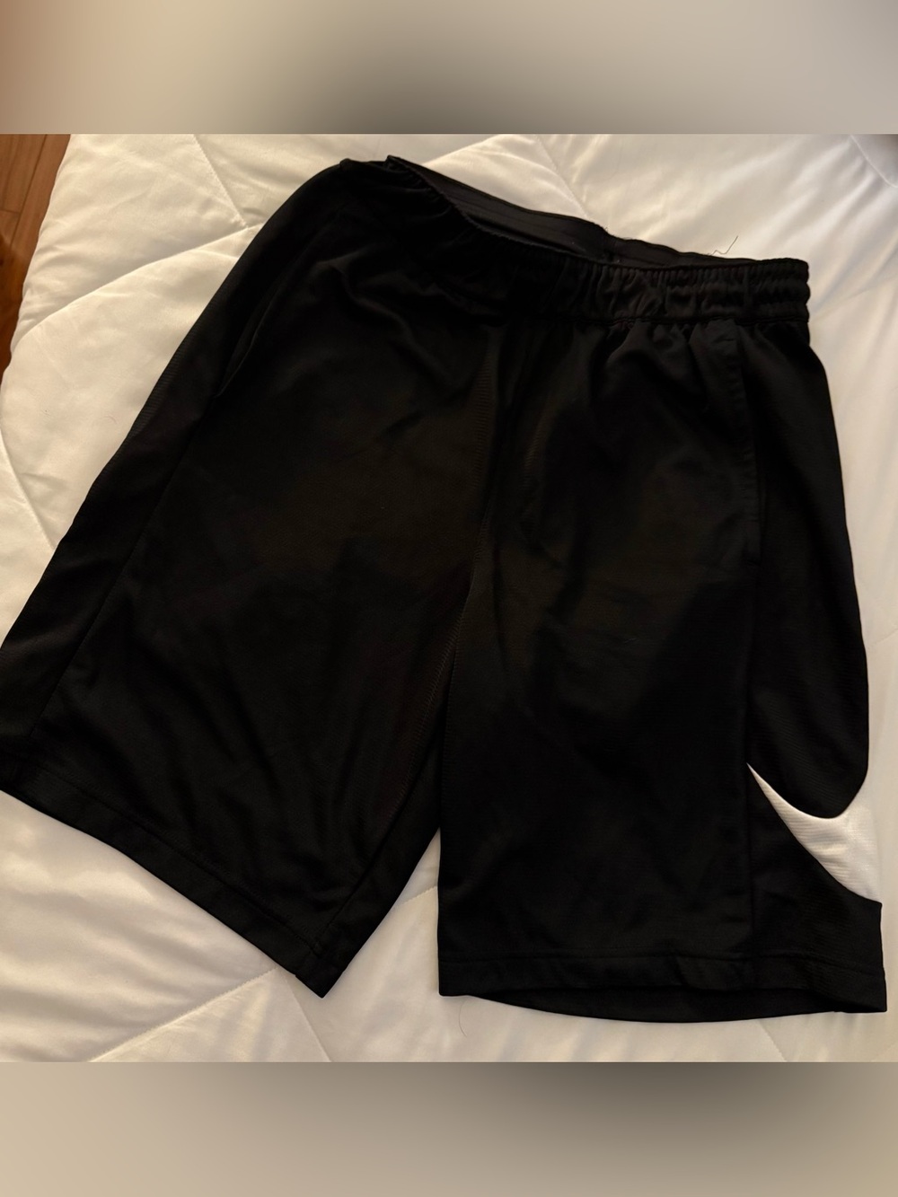 Nike Black Athletic Mesh Shorts with White Swoosh